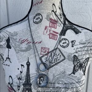 Sweet Lola Gun Metal Gray Double Circle Necklace with Rhinestones